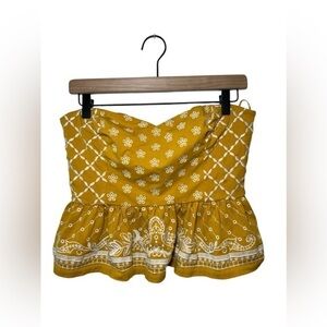 Yellow Strapless Peplum Top